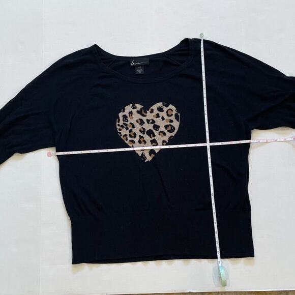 Lane Bryant Cotton Blend Black Short Sleeve Sweater Animal Print Heart, Size 18 - Picture 7 of 9